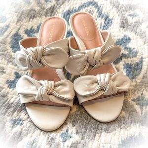 Taryn Rose Nanette White Double  Bow Leather Mules